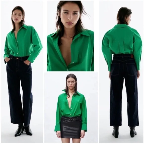 Zara Green Poplin Oversized XL - Picture 6 of 6